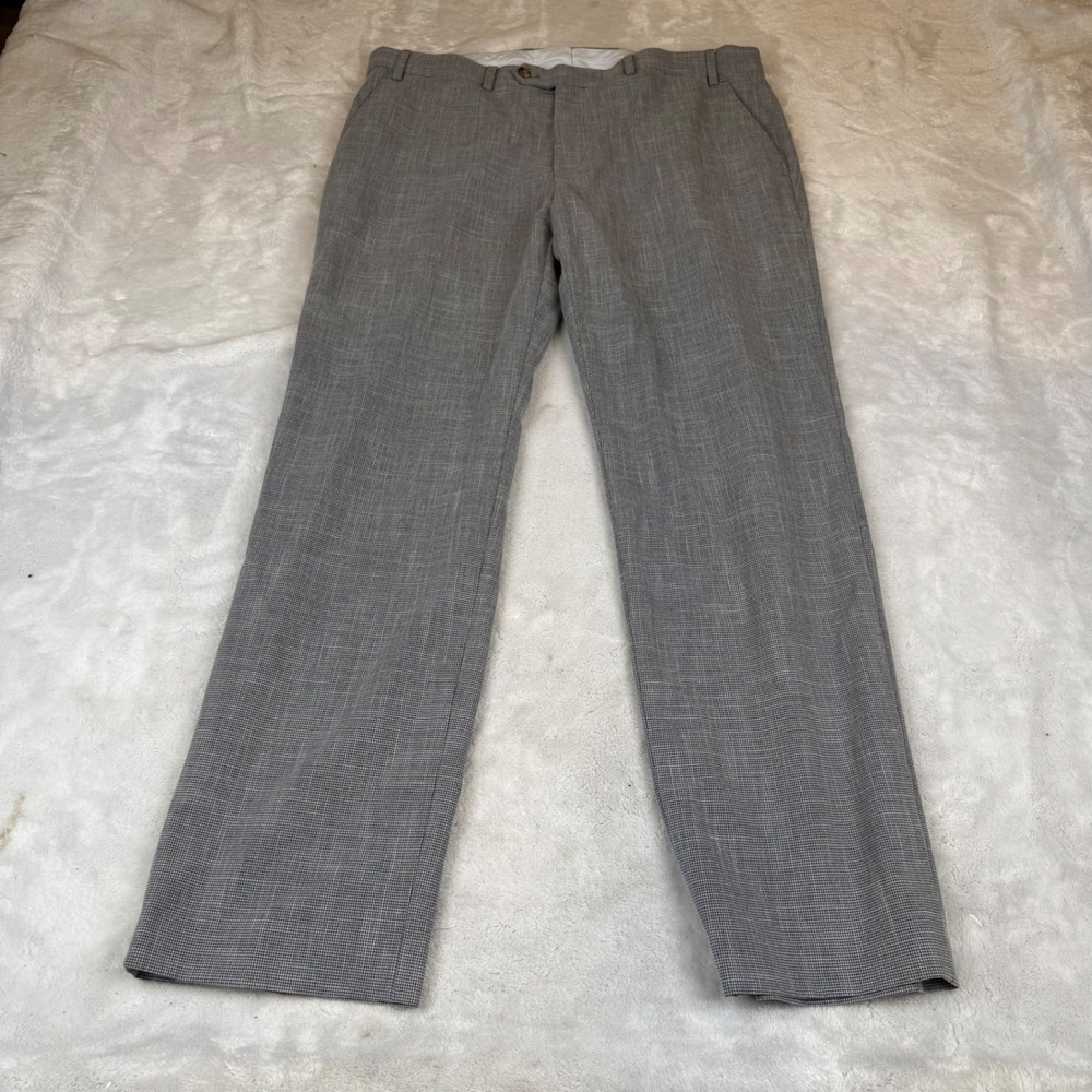 Ralph Lauren Mens Dress Pants 36x30 Gray Micro Houndstooth Stretch Trousers